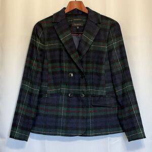 Talbots Navy Tartan Plaid Wool Blend Blazer Green Navy Sz 10